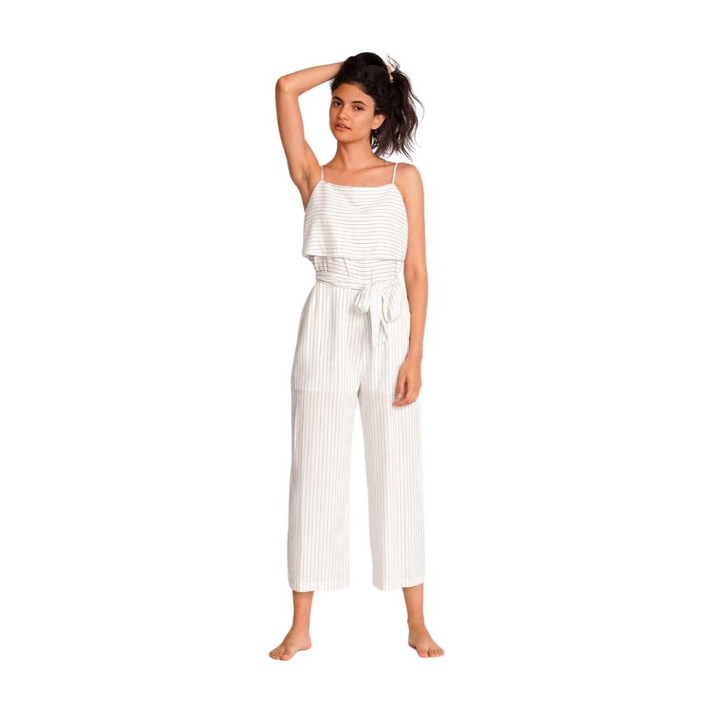 White with Grey Stripes Jumpsuit, 100% rayon self and 100% cotton lining, new - Picture 3 of 5